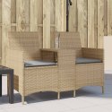 VidaXL Ogrodowa sofa 2-os. ze stolikiem i poduszkami, beżowy rattan PE