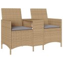 VidaXL Ogrodowa sofa 2-os. ze stolikiem i poduszkami, beżowy rattan PE