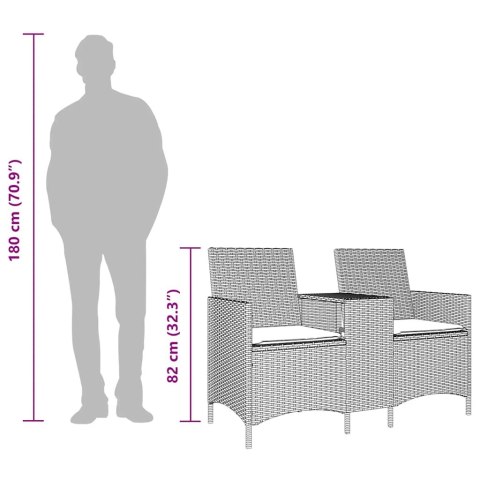 VidaXL Ogrodowa sofa 2-os. ze stolikiem i poduszkami, beżowy rattan PE