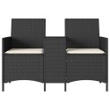 VidaXL Ogrodowa sofa 2-os. ze stolikiem i poduszkami, czarny rattan PE