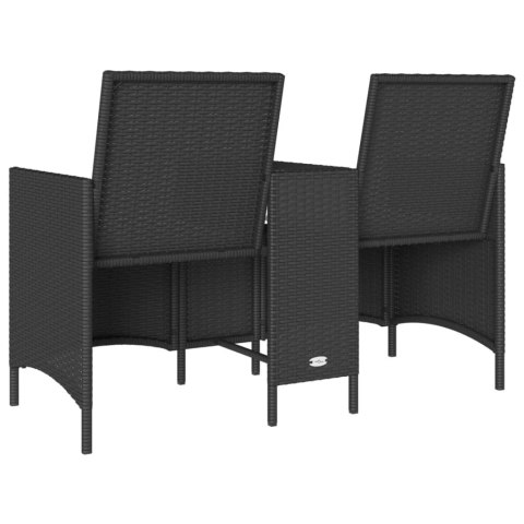VidaXL Ogrodowa sofa 2-os. ze stolikiem i poduszkami, czarny rattan PE