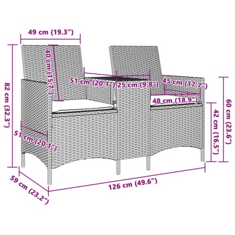 VidaXL Ogrodowa sofa 2-os. ze stolikiem i poduszkami, czarny rattan PE