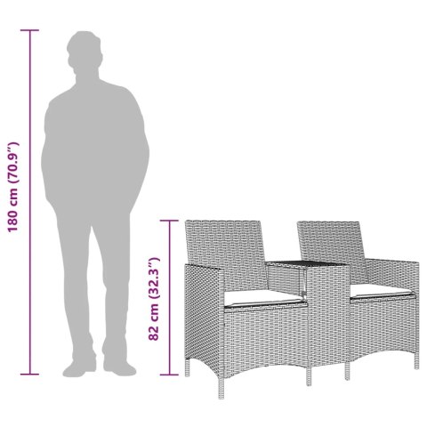 VidaXL Ogrodowa sofa 2-os. ze stolikiem i poduszkami, czarny rattan PE