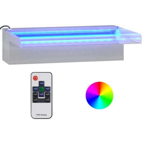 VidaXL Wylewka do wodospadu z RGB LED, stal nierdzewna, 30 cm