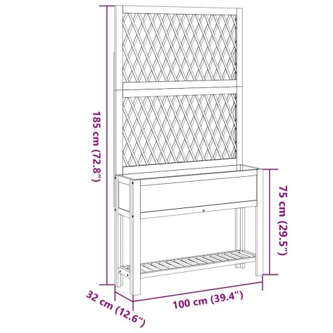 DONICA Z TREJAŻEM I PÓŁKĄ 100X32X185CM LITE DREWNO AKACJOWE