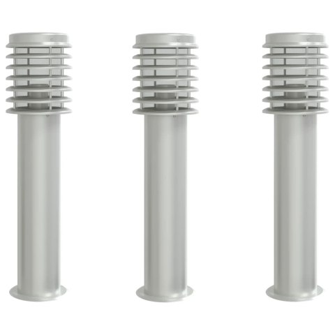 VidaXL Lampy ogrodowe na słupku, 3 szt., srebrne, 60 cm, stal