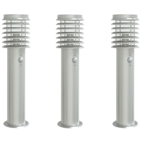 VidaXL Lampy ogrodowe na słupku, z czujnikiem, 3 szt., srebrne, 60 cm