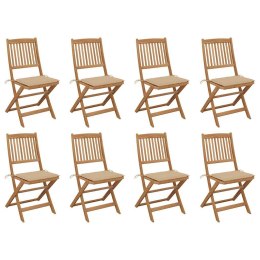 VidaXL Składane krzesła ogrodowe z poduszkami, 8 szt., drewno akacjowe