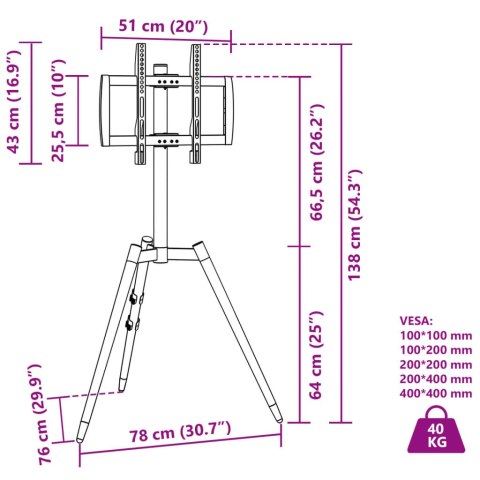 STOJAK Z UCHWYTEM NA TV 37-65'' ROZSTAW VESA 400X400 MM 40 KG