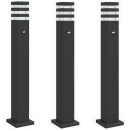 VidaXL Zewnętrzne lampy stojące, z czujnikami, 3 szt., czarne, 80 cm
