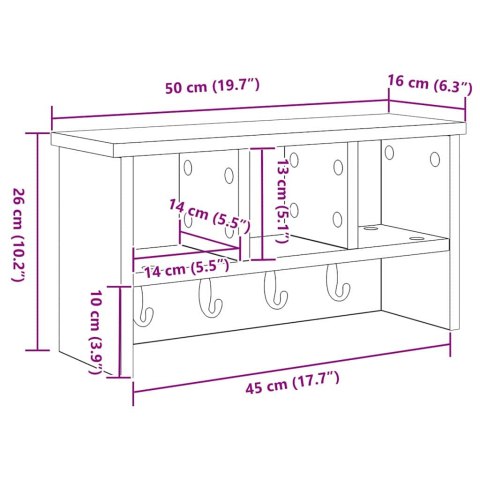 VidaXL Wieszak na płaszcze montowany na ścianie Biały 50 x 16 x 26 cm