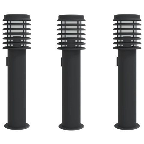VidaXL Lampy ogrodowe na słupku, z gniazdkiem, 3 szt., czarne, 60 cm