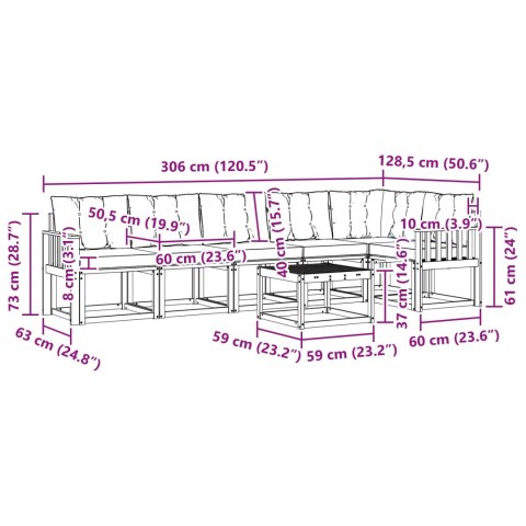 VidaXL Zestaw sof na zewnątrz z poduszką 7 pcs Naturalny i Kremowy