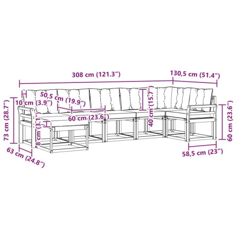 VidaXL Zestaw sof na zewnątrz z poduszką 7 pcs Naturalny i Kremowy