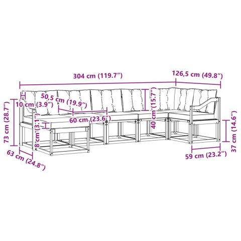 VidaXL Zestaw sof na zewnątrz z poduszką 7 pcs Naturalny i Kremowy