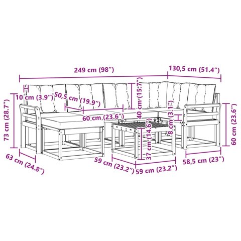 VidaXL Zestaw sof na zewnątrz z poduszką 7 pcs Naturalny i czarny