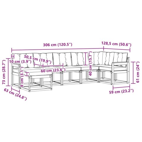 VidaXL Zestaw sof na zewnątrz z poduszką 7 pcs Naturalny i czarny