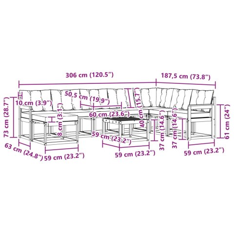 VidaXL Zestaw sof na zewnątrz z poduszką 9 pcs Naturalny i czarny