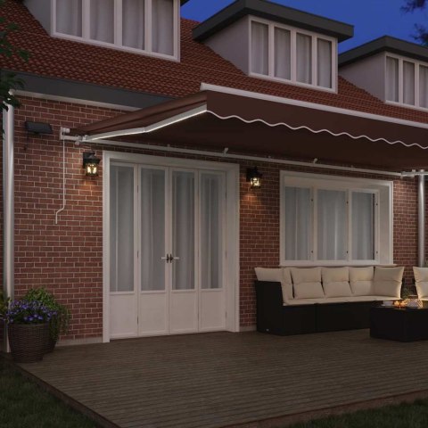 RĘCZNIE ZWIJANA MARKIZA OGRODOWA Z LED BRĄZOWA 600X300CM