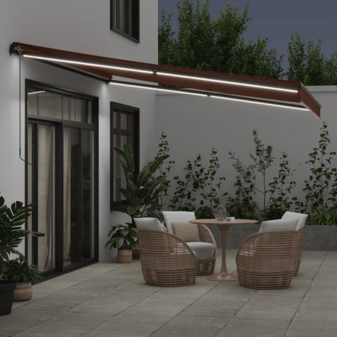 RĘCZNIE ZWIJANA MARKIZA OGRODOWA Z LED BRĄZOWA 400X350CM