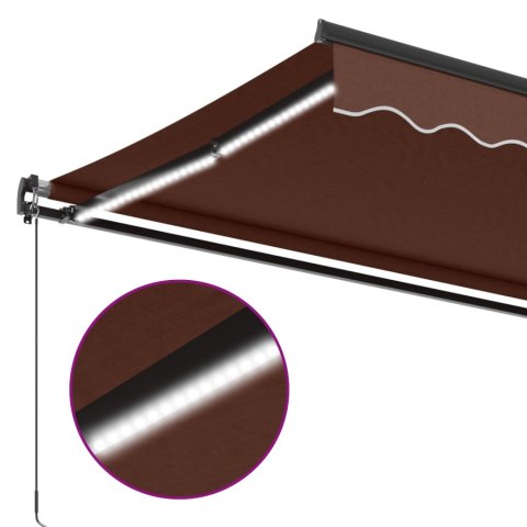 RĘCZNIE ZWIJANA MARKIZA OGRODOWA Z LED BRĄZOWA 400X350CM