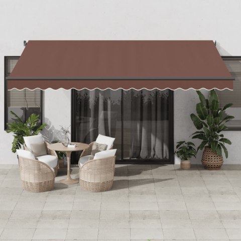 RĘCZNIE ZWIJANA MARKIZA OGRODOWA Z LED BRĄZOWA 450X350CM