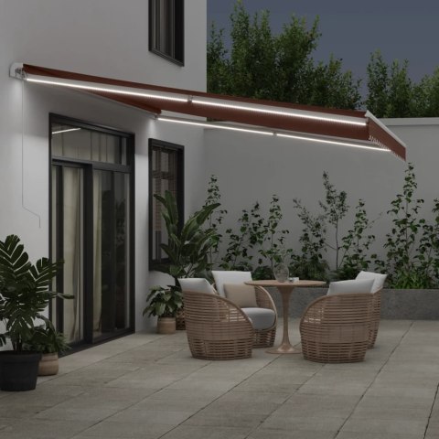 RĘCZNIE ZWIJANA MARKIZA OGRODOWA Z LED BRĄZOWA 500X350CM