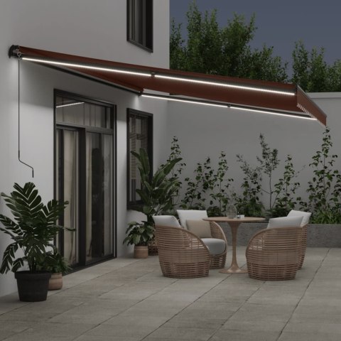 RĘCZNIE ZWIJANA MARKIZA OGRODOWA Z LED BRĄZOWA 500X350CM