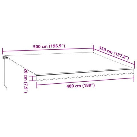 RĘCZNIE ZWIJANA MARKIZA OGRODOWA Z LED BRĄZOWA 500X350CM