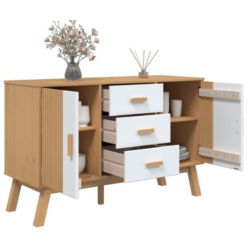 VidaXL Komoda OLDEN, biało-brązowa, 114x43x73,5cm, lite drewno sosnowe