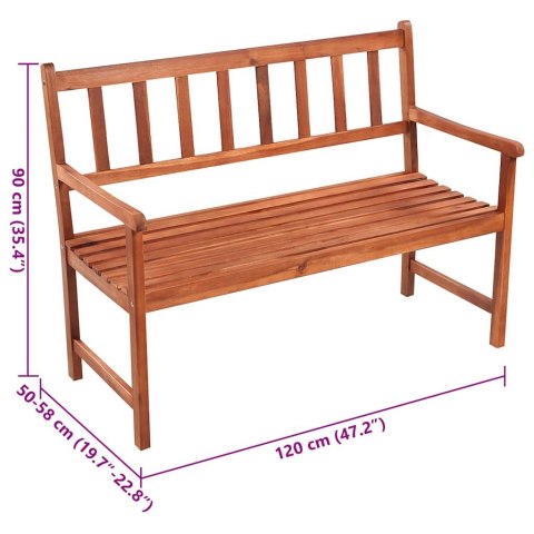 VidaXL Ławka ogrodowa z poduszką, 120 cm, drewno akacjowe
