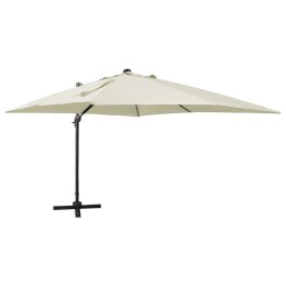 VidaXL Parasol wiszący z lampkami LED i słupkiem, 300 cm, piaskowy
