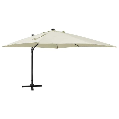 VidaXL Parasol wiszący z lampkami LED i słupkiem, 300 cm, piaskowy