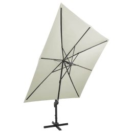 VidaXL Parasol wiszący z lampkami LED i słupkiem, 300 cm, piaskowy
