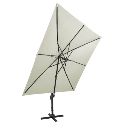 VidaXL Parasol wiszący z lampkami LED i słupkiem, 300 cm, piaskowy