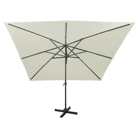 VidaXL Parasol wiszący z lampkami LED i słupkiem, 300 cm, piaskowy