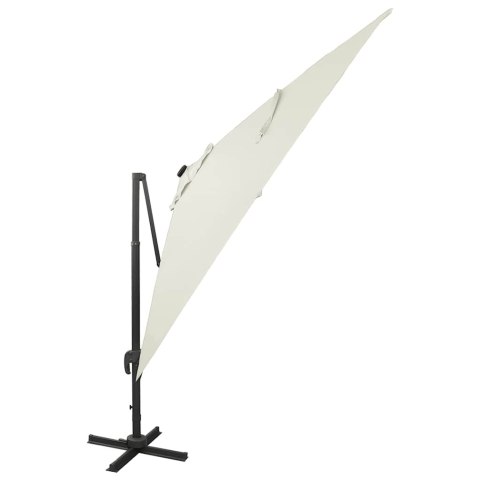 VidaXL Parasol wiszący z lampkami LED i słupkiem, 300 cm, piaskowy