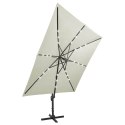 VidaXL Parasol wiszący z lampkami LED i słupkiem, 300 cm, piaskowy