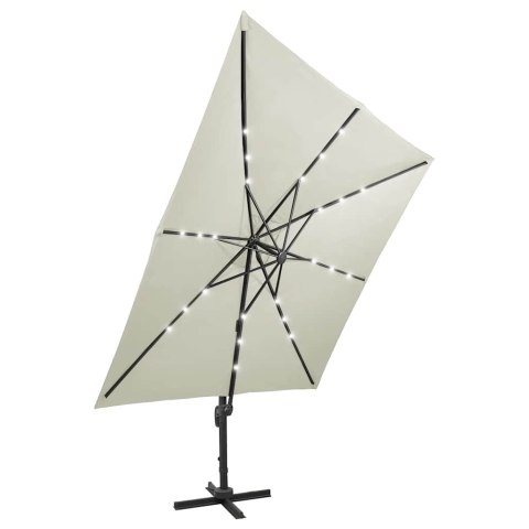 VidaXL Parasol wiszący z lampkami LED i słupkiem, 300 cm, piaskowy