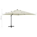 VidaXL Parasol wiszący z lampkami LED i słupkiem, 300 cm, piaskowy
