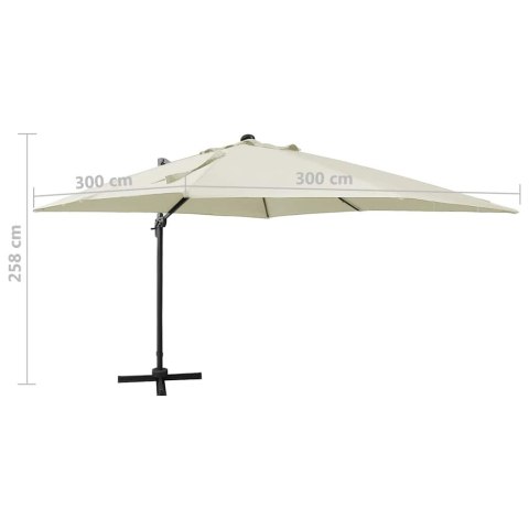 VidaXL Parasol wiszący z lampkami LED i słupkiem, 300 cm, piaskowy