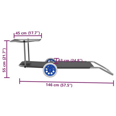 VidaXL Składany leżak z zadaszeniem i kółkami, stal, szary