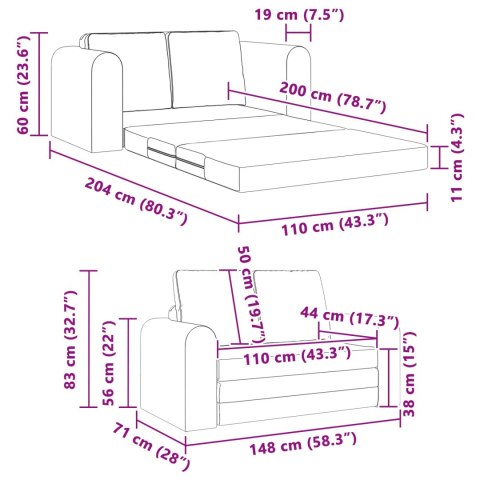 VidaXL Sofa Bed 60cm Szary chmur tkanina