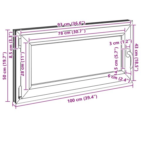 Okno piwniczne RISOR Antracyt 100 x 50 cm PVC i szkło