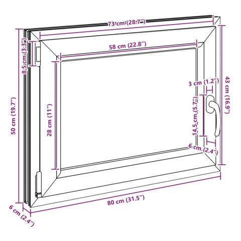 Okno piwniczne RISOR Antracyt 80 x 50 cm PVC i szkło