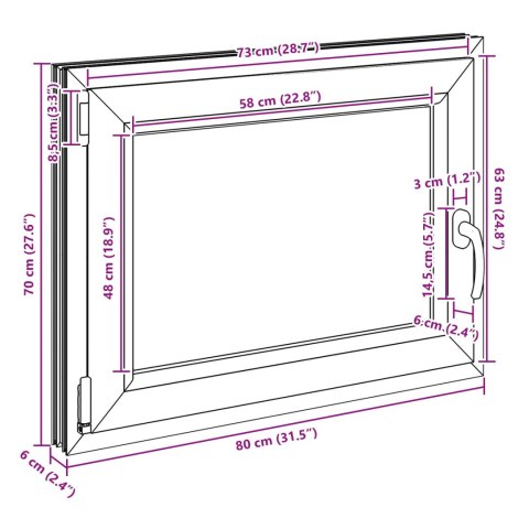 Okno piwniczne RISOR Antracyt 80 x 70 cm PVC i szkło