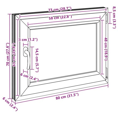 Okno piwniczne RISOR Biały 80 x 70 cm PVC i szkło