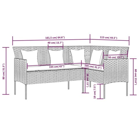 VidaXL Sofa w kształcie litery L z poduszkami, rattan PE, szara