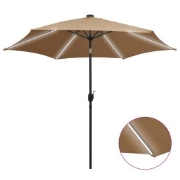 VidaXL Parasol ogrodowy z LED i aluminiowym słupkiem, 300 cm, taupe