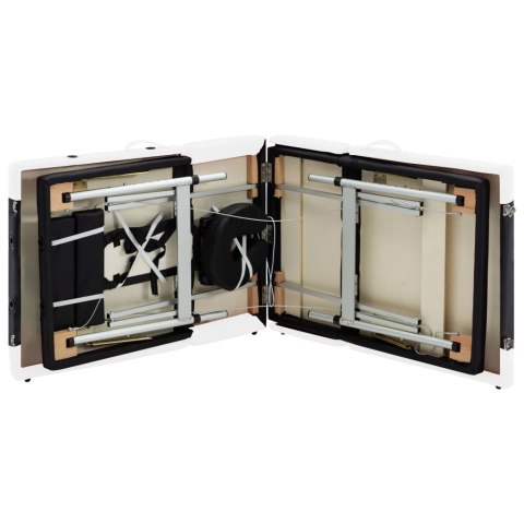 VidaXL Składany stół do masażu, 4-strefowy, aluminiowy, czarno-biały